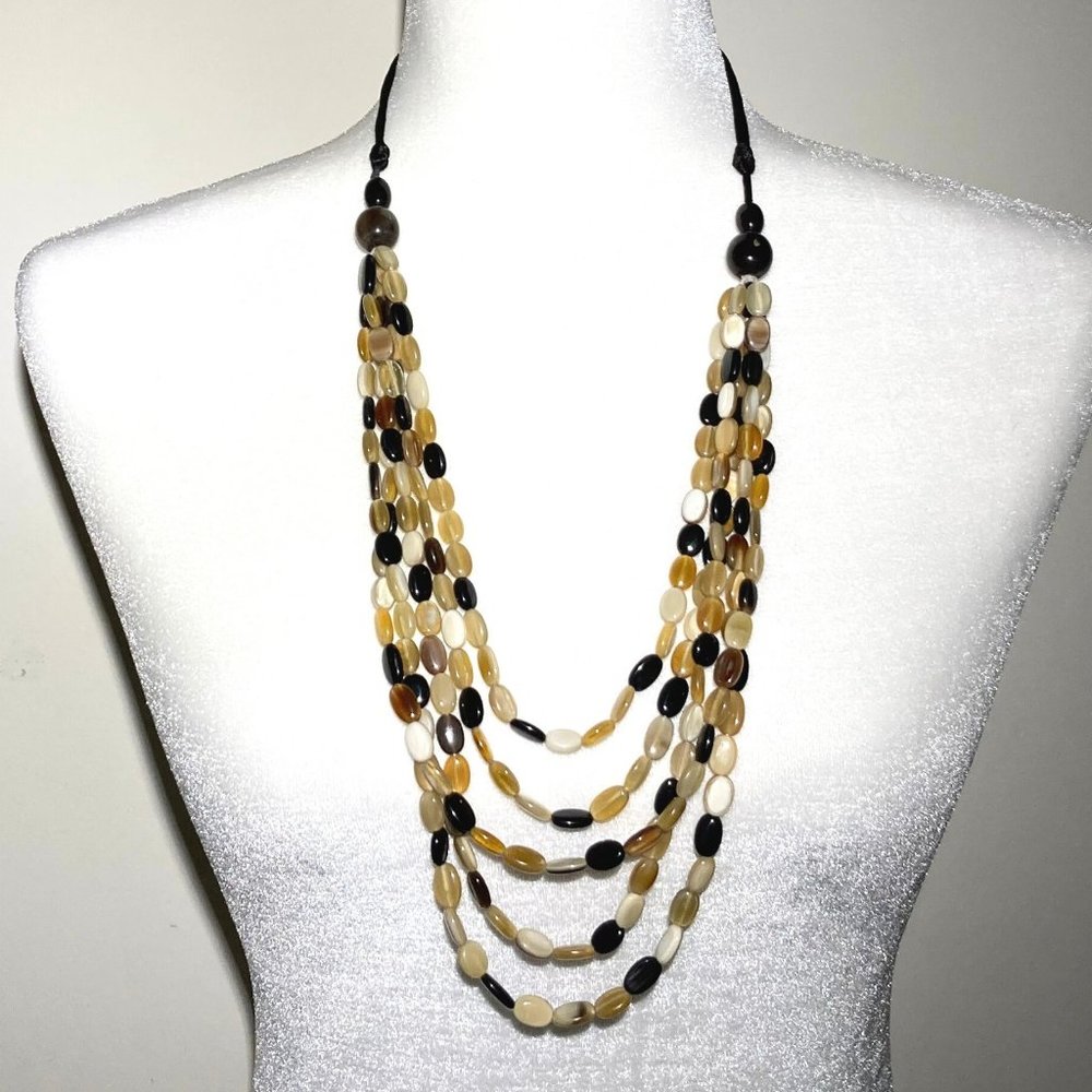 Vintage 3-Strand Necklace with Neutral Shades of Brown and Tan Beaded
